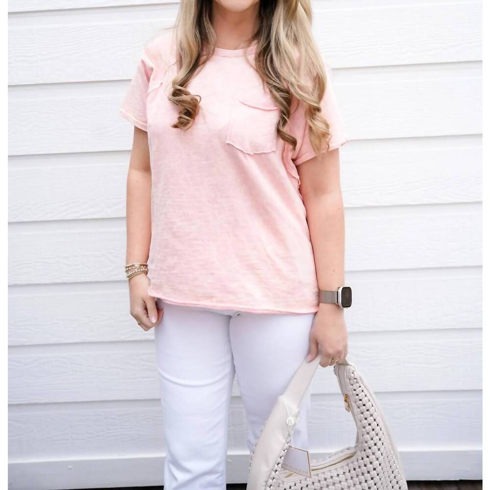 NEW DOE AND RAE raw edge pocket tee in blush